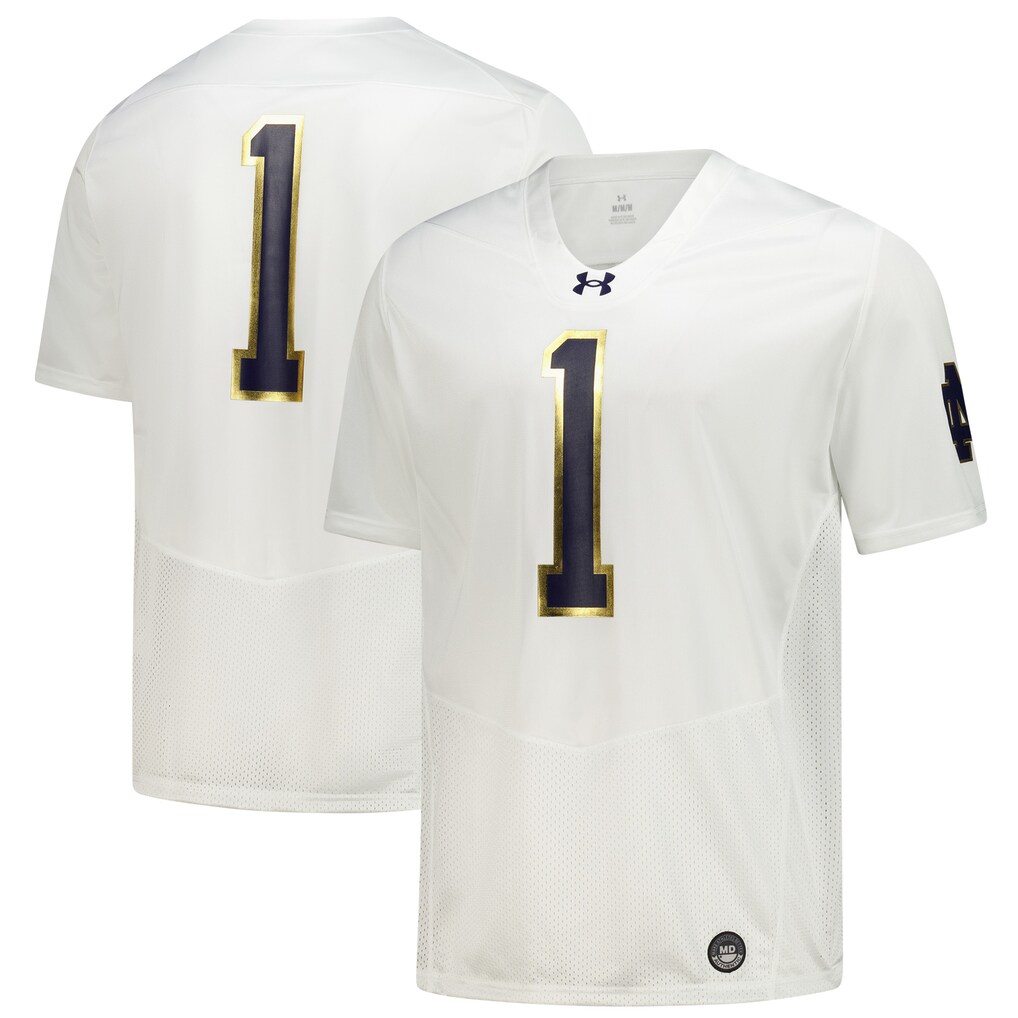 Men's Under Armour White Notre Dame Fighting Irish #1 Replica Football Jersey - Jersey