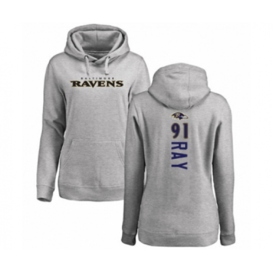Football Women's Baltimore Ravens #91 Shane Ray Ash Backer Pullover Hoodie - Jersey