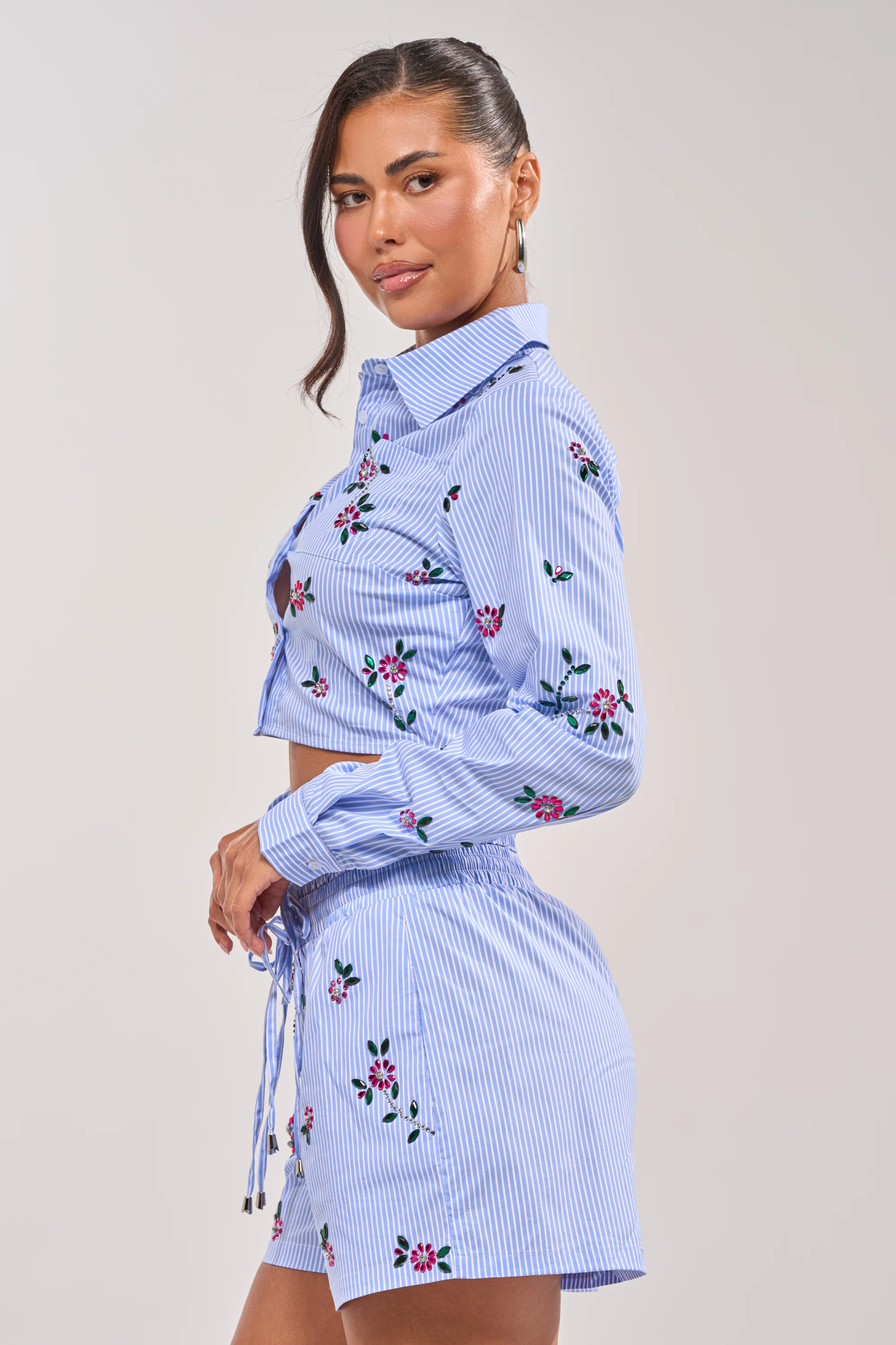 JUNIE POPLIN RHINESTONE DETAIL BLOUSE - Akira Wear