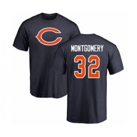 Football Chicago Bears #32 David Montgomery Navy Blue Name & Number Logo T-Shirt - Jersey