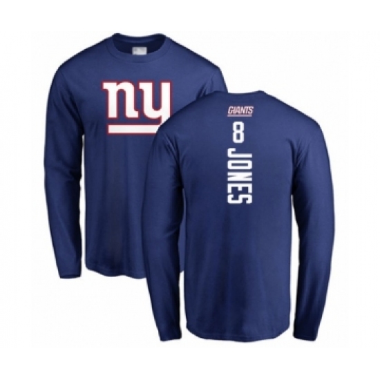 Football New York Giants #8 Daniel Jones Royal Blue Backer Long Sleeve T-Shirt - Jersey