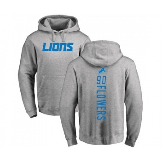 Football Detroit Lions #90 Trey Flowers Ash Backer Pullover Hoodie - Jersey