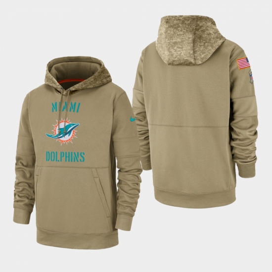 Men's Miami Dolphins Tan 2019 Salute to Service Sideline Therma Pullover Hoodie - Jersey