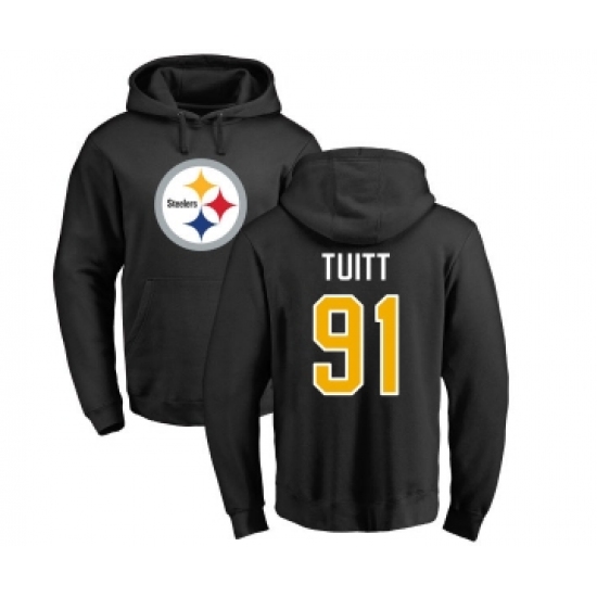 Football Pittsburgh Steelers #91 Stephon Tuitt Black Name & Number Logo Pullover Hoodie - Jersey