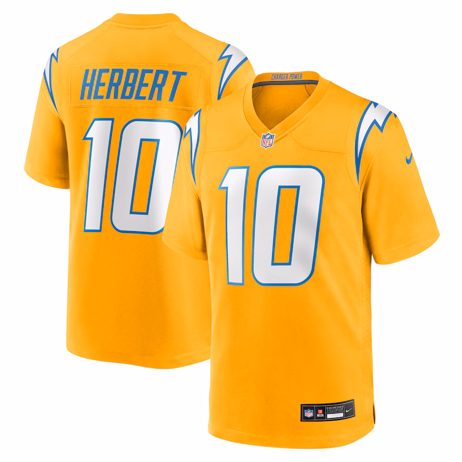 Youth Los Angeles Chargers Justin Herbert Nike Gold Alternate Charger Power Game Player Jersey - Jersey