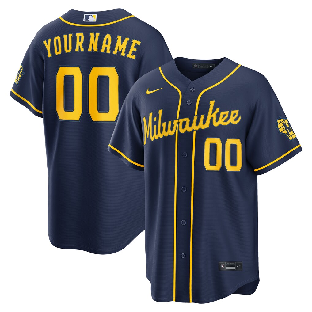 Men's Milwaukee Brewers Nike Navy Alternate Stadium Custom Jersey - Jersey