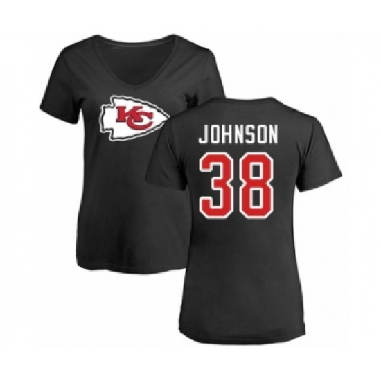 Football Women's Kansas City Chiefs #38 Dontae Johnson Black Name & Number Logo Slim Fit T-Shirt - Jersey