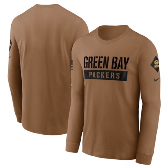 Men's Green Bay Packers 2023 Brown Salute To Service Long Sleeve T Shirt - Jersey