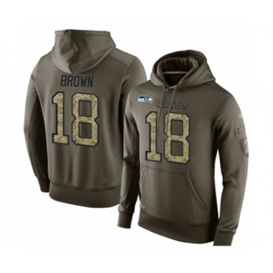 Football Men's Seattle Seahawks #18 Jaron Brown Green Salute To Service Pullover Hoodie - Jersey