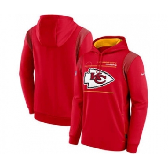 Men's Kansas City Chiefs 2021 Red Sideline Logo Performance Pullover Hoodie - Jersey
