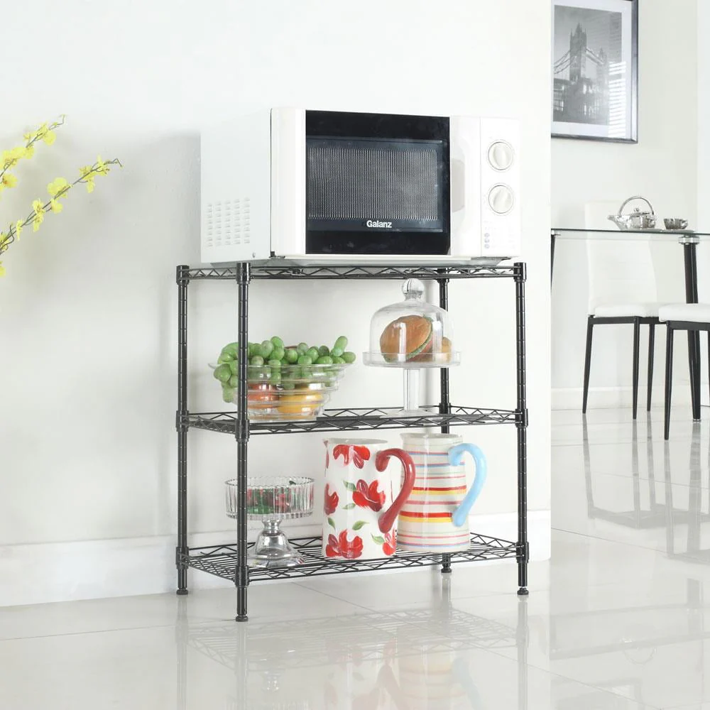 Winado 23'' x 13'' x 31'' Microwave Bakers Storage Wire Rack with 3-Shelf, Black