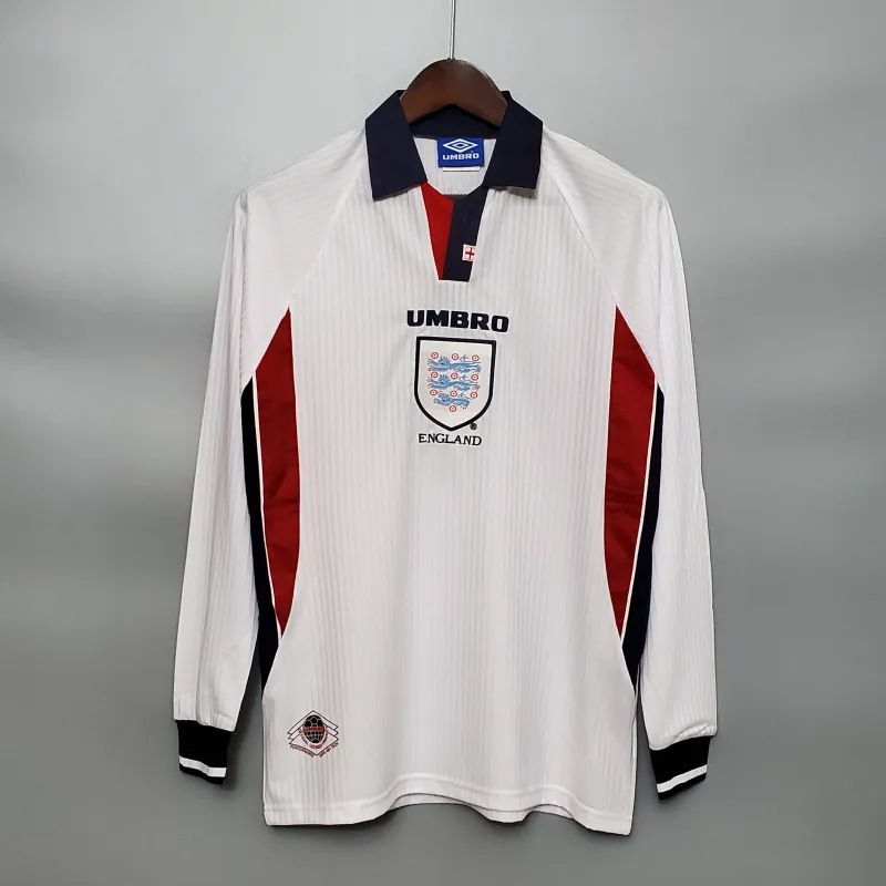 England Retro Soccer Jersey Home Custom Long Sleeve Shirt World Cup 1998 - Jersey