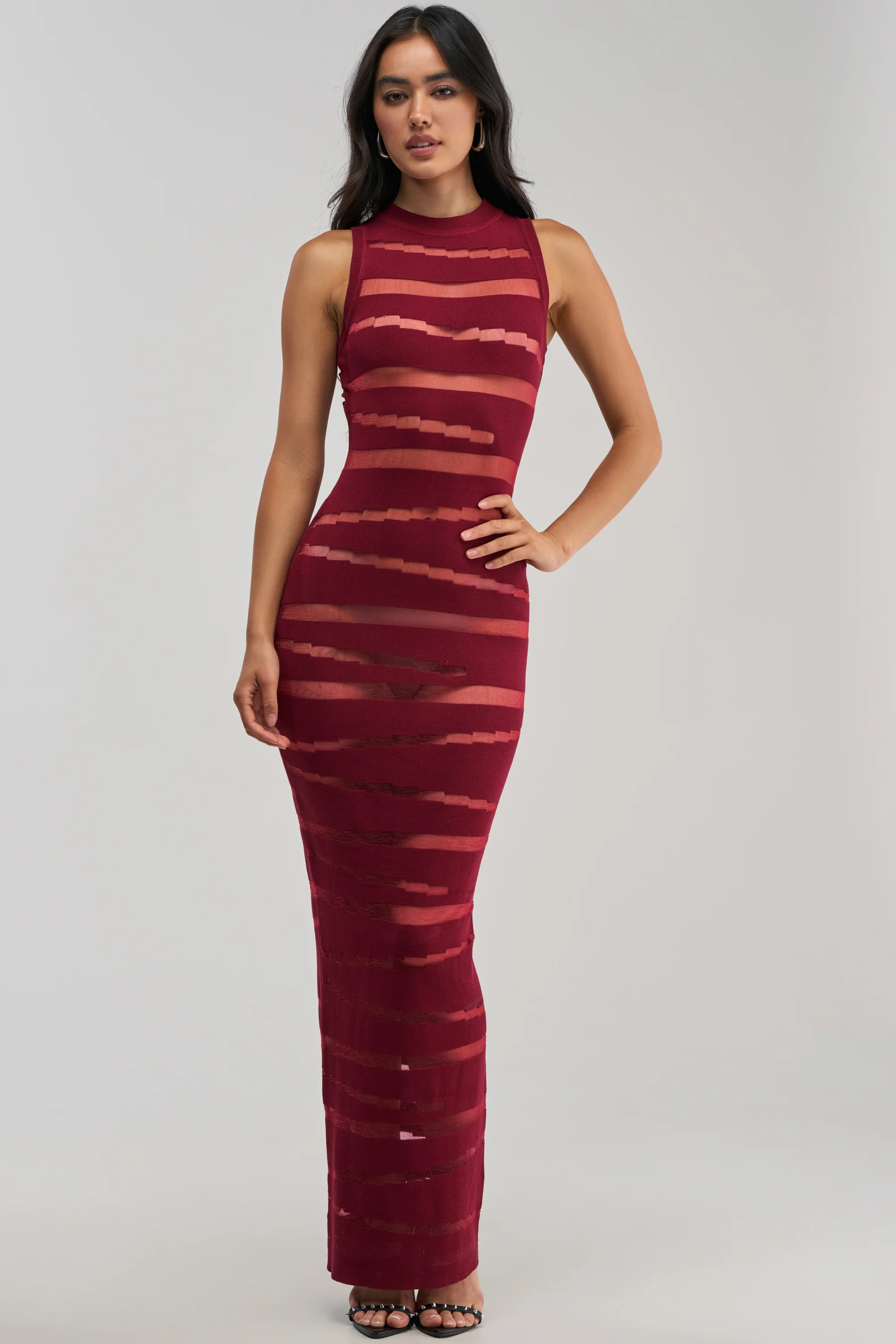 CUT IT OUT SLEEVELESS KNIT MAXI DRESS IN BURGUNDY - Akira Wear