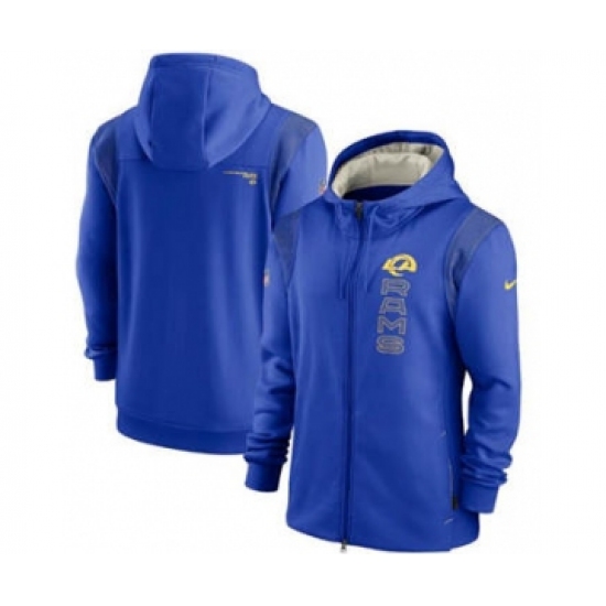 Men's Los Angeles Rams 2021 Royal Sideline Team Performance Full-Zip Hoodie - Jersey