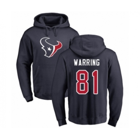 Football Houston Texans #81 Kahale Warring Navy Blue Name & Number Logo Pullover Hoodie - Jersey
