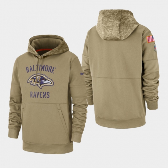 Men's Baltimore Ravens Tan 2019 Salute to Service Sideline Therma Pullover Hoodie - Jersey