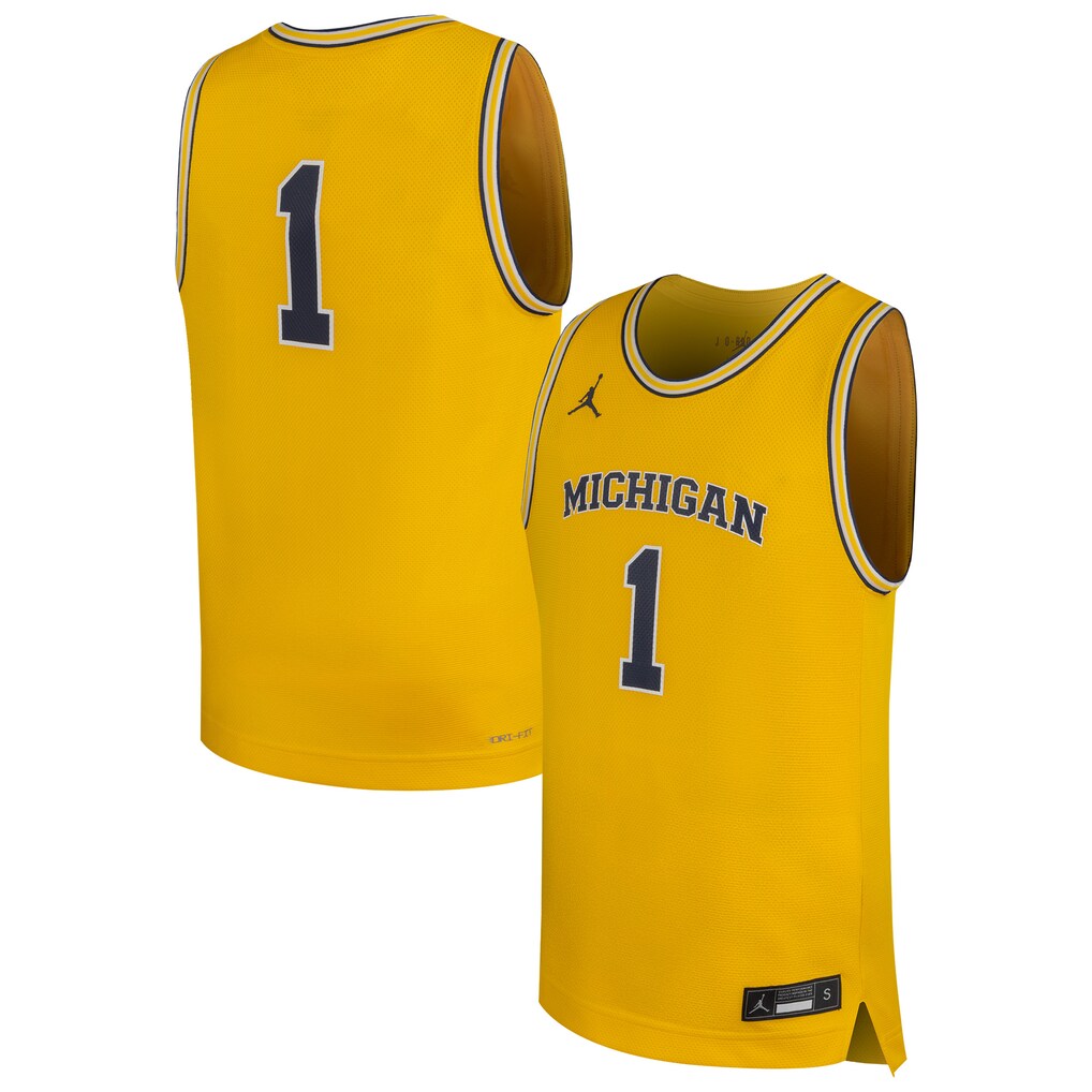 Youth Jordan Brand #1 Maize Michigan Wolverines Replica Basketball Jersey - Jersey
