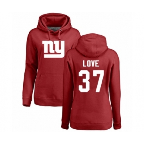 Football Women's New York Giants #37 Julian Love Red Name & Number Logo Pullover Hoodie - Jersey