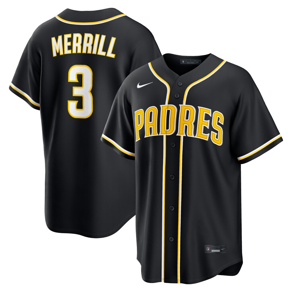 Men's San Diego Padres Jackson Merrill Nike Fashion Replica Black Out Jersey - Jersey