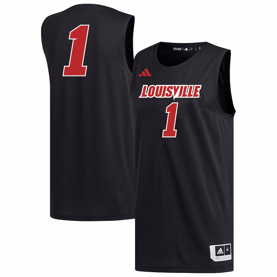 Men's adidas #1 Black Louisville Cardinals Replica Basketball Jersey - Jersey