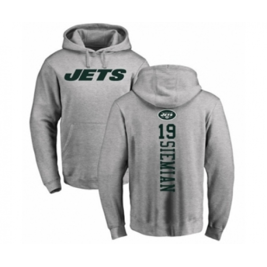 Football New York Jets #19 Trevor Siemian Ash Backer Pullover Hoodie - Jersey