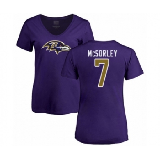 Football Women's Baltimore Ravens #7 Trace McSorley Purple Name & Number Logo T-Shirt - Jersey