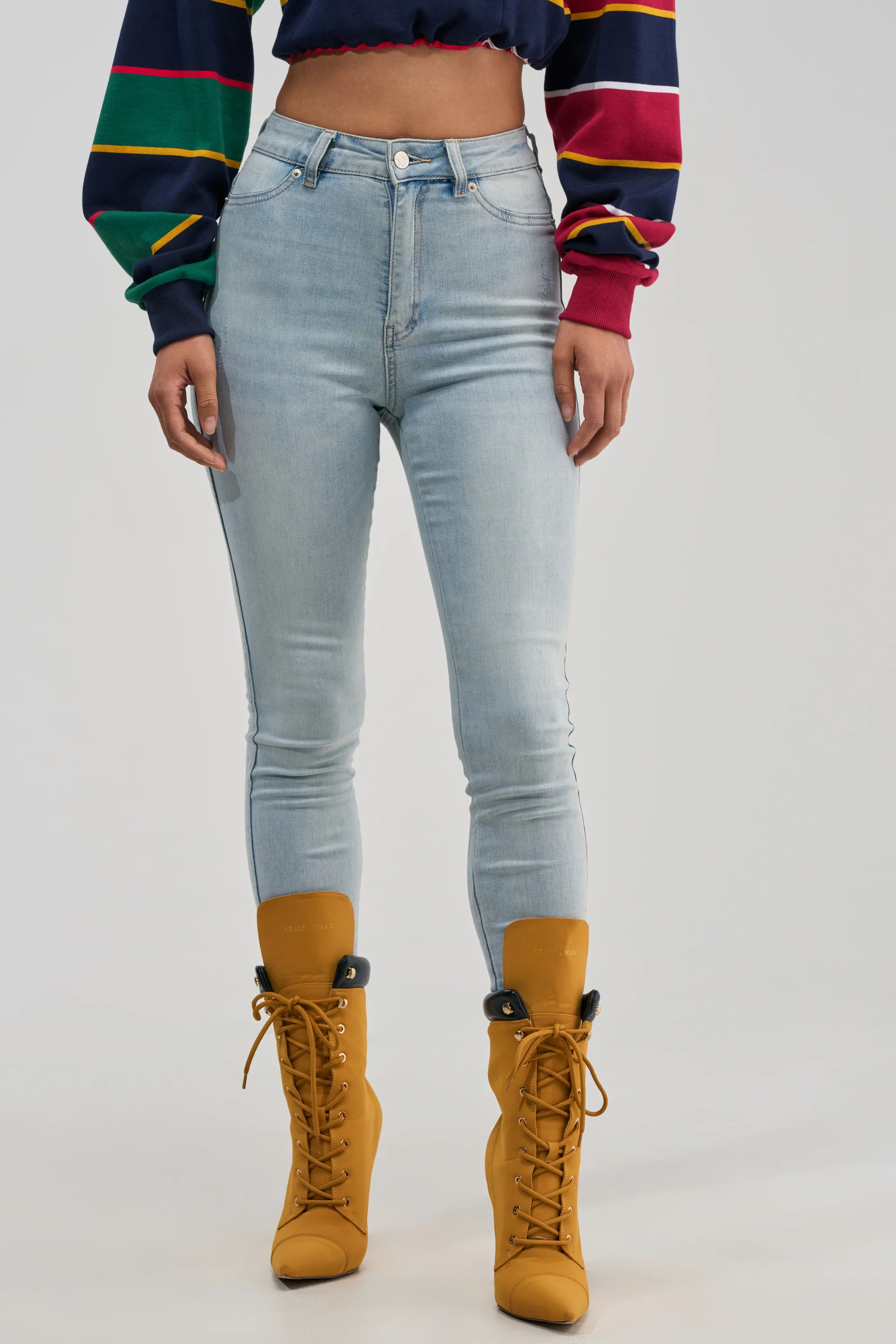 FLEX-FIT HIGH WAISTED SUPER STRETCHY SKINNY JEANS IN LIGHT BLUE - Akira Wear