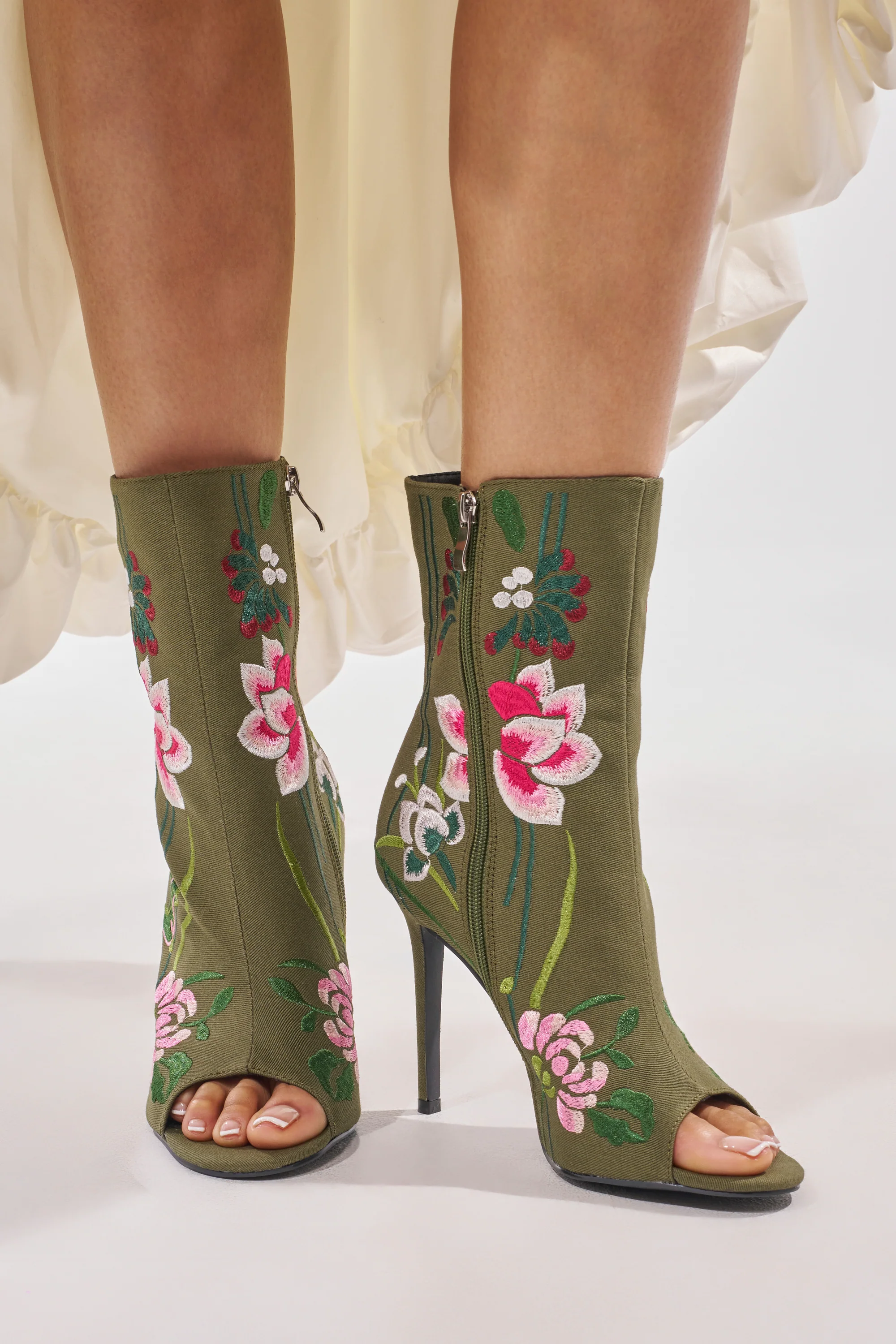 AZALEA WANG DENEVUE OLIVE OPEN TOE BOOTIE - Akira Wear