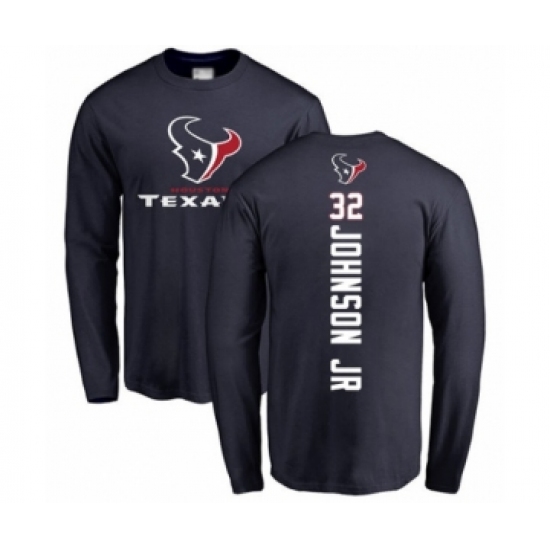 Football Houston Texans #32 Lonnie Johnson Navy Blue Backer Long Sleeve T-Shirt - Jersey