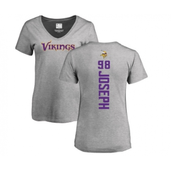 Football Women's Minnesota Vikings #98 Linval Joseph Ash Backer V-Neck T-Shirt - Jersey