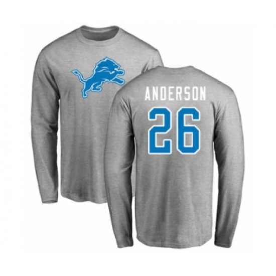 Football Detroit Lions #26 C.J. Anderson Ash Name & Number Logo Long Sleeve T-Shirt - Jersey
