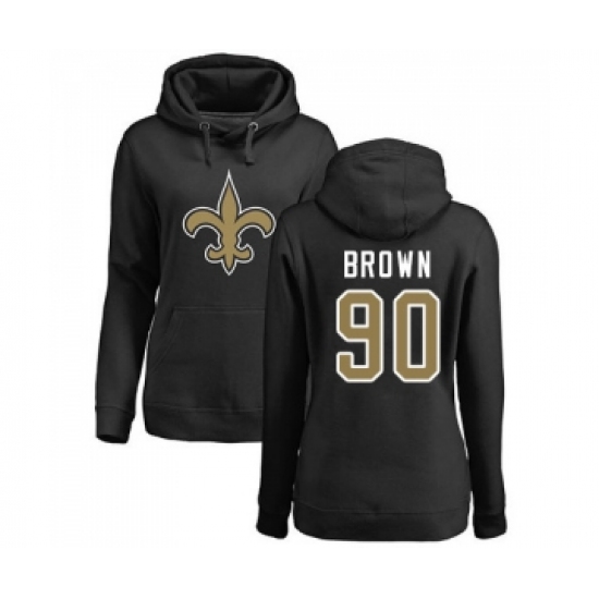 Football Women's New Orleans Saints #90 Malcom Brown Black Name & Number Logo Pullover Hoodie - Jersey