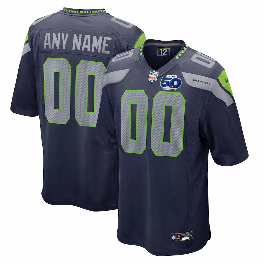 Men's Seattle Seahawks Nike College Navy 50th Season Team Custom Game Jersey - Jersey
