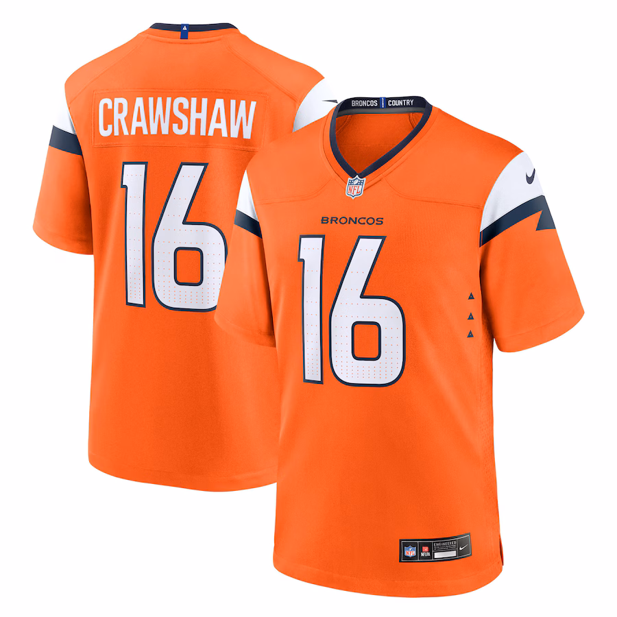 Men's Denver Broncos Jeremy Crawshaw Nike Orange Team Game Jersey - Jersey