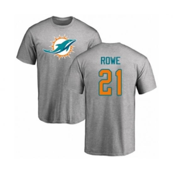 Football Miami Dolphins #21 Eric Rowe Ash Name & Number Logo T-Shirt - Jersey