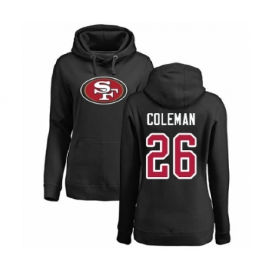 Football Women's San Francisco 49ers #26 Tevin Coleman Black Name & Number Logo Pullover Hoodie - Jersey