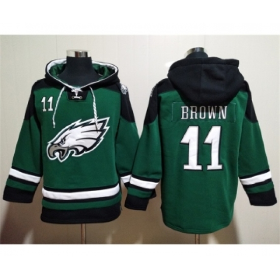 Men's Philadelphia Eagles #11 A. J. Brown Green Lace-Up Pullover Hoodie - Jersey