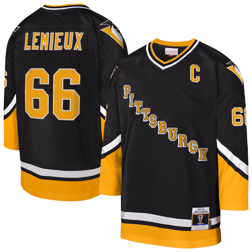 Youth Pittsburgh Penguins Mario Lemieux Mitchell & Ness Black 1992/93 Captain Patch Power Play Player Jersey - Jersey