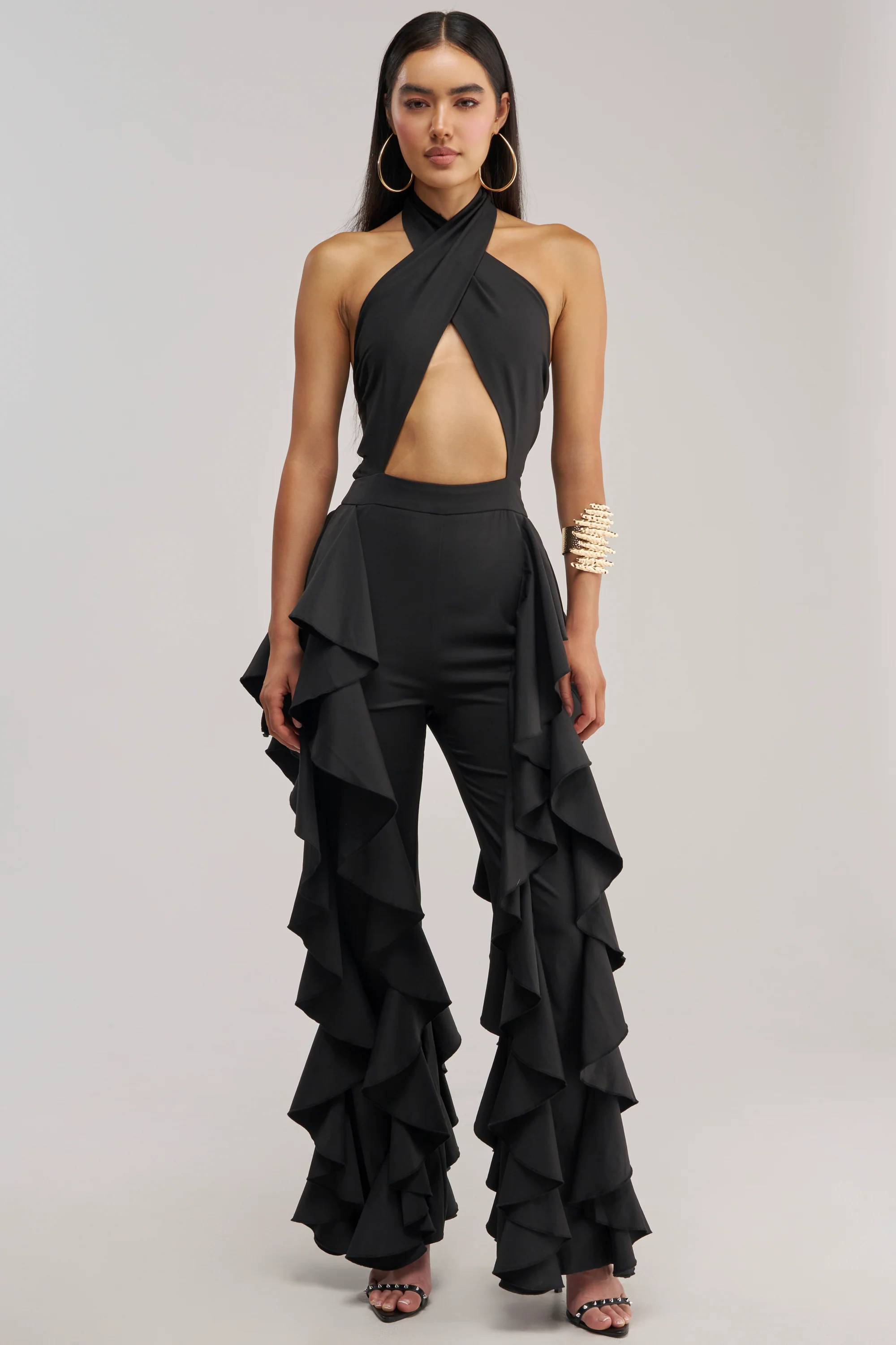 DANCE BREAK RUFFLE JUMPSUIT IN BLACK - Akira Wear