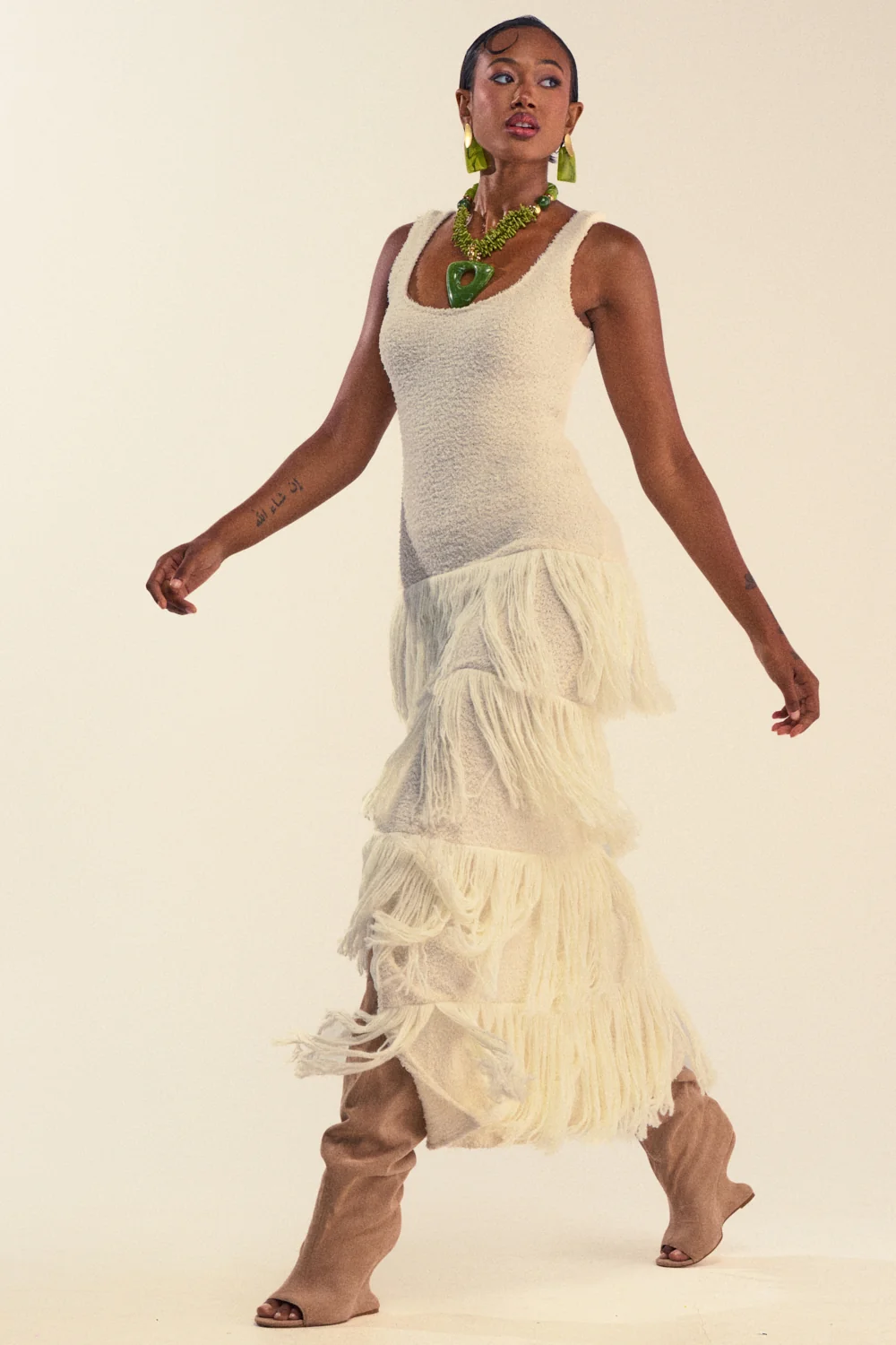 ROGUE HEART KNIT FRINGE MAXI DRESS - Akira Wear