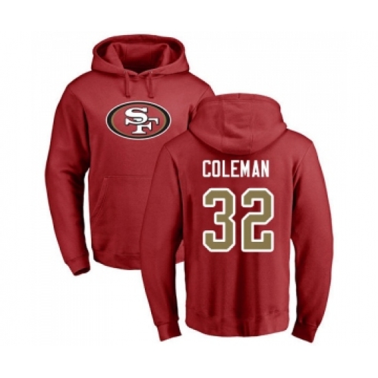 Football San Francisco 49ers #32 Tevin Coleman Red Name & Number Logo Pullover Hoodie - Jersey