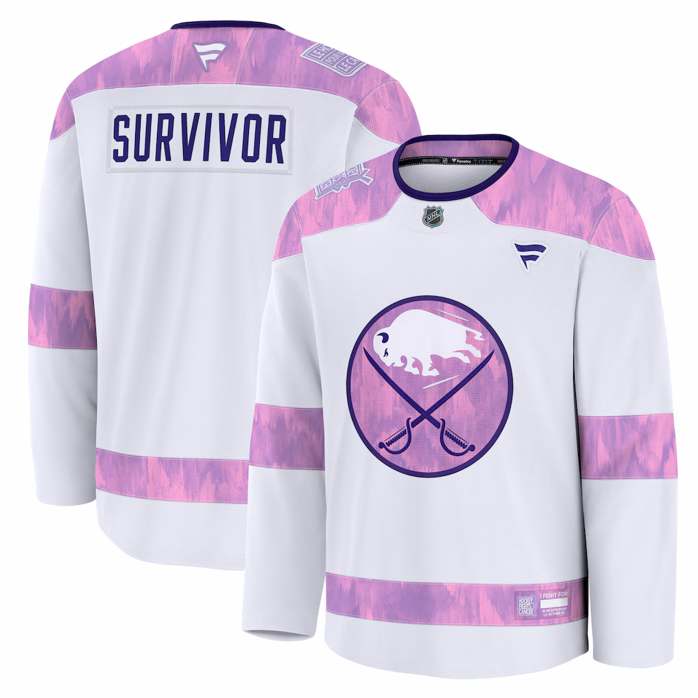 Men's Buffalo Sabres Fanatics White Hockey Fights Cancer Survivor Practice Jersey - Jersey