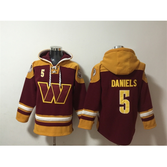 Men's Washington Commanders #5 Jayden Daniels Burgundy Ageless Must-Have Lace-Up Pullover Hoodie - Jersey