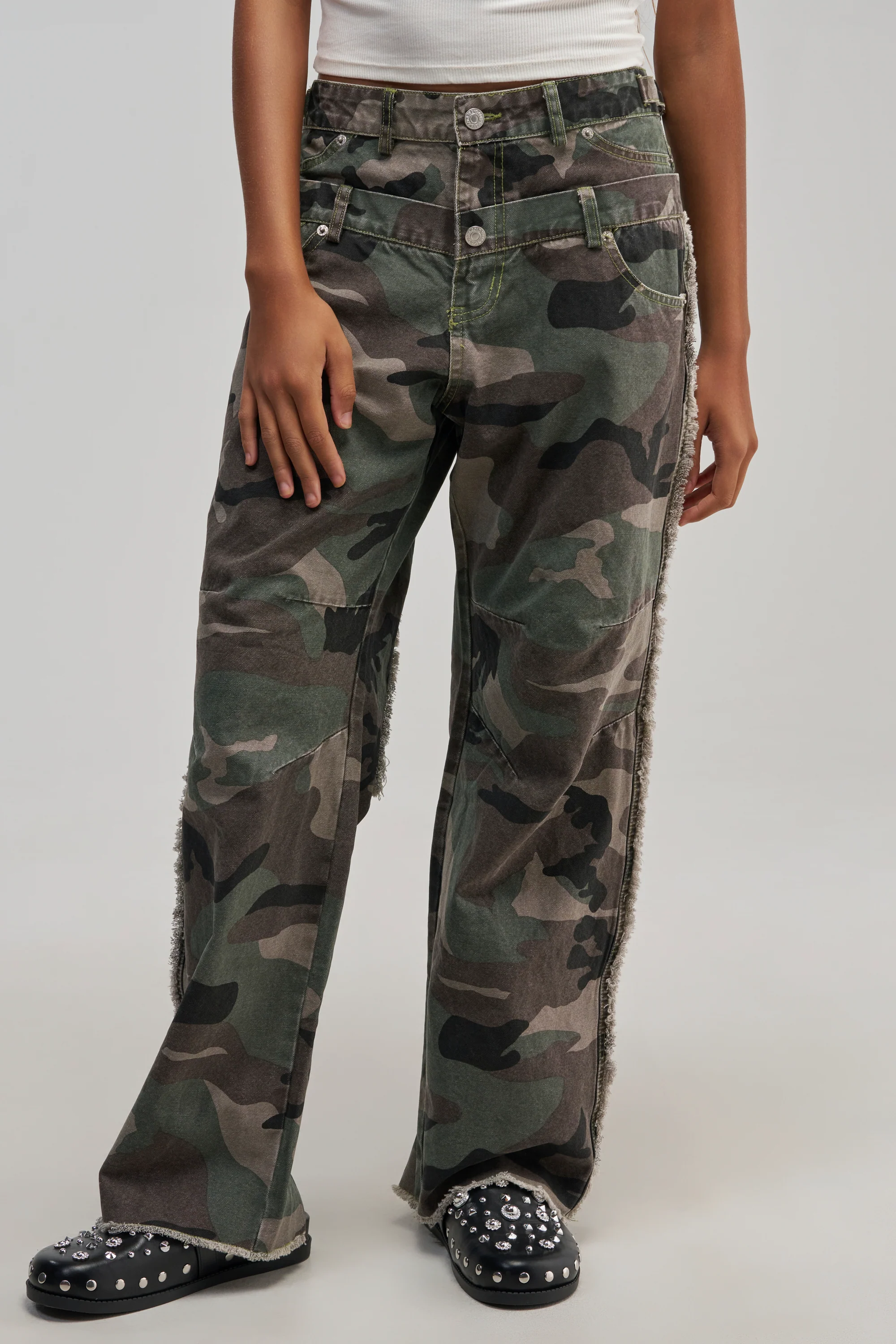 COOLEST ON THE BLOCK DOUBLE WAISTED CAMO PANT - Akira Wear
