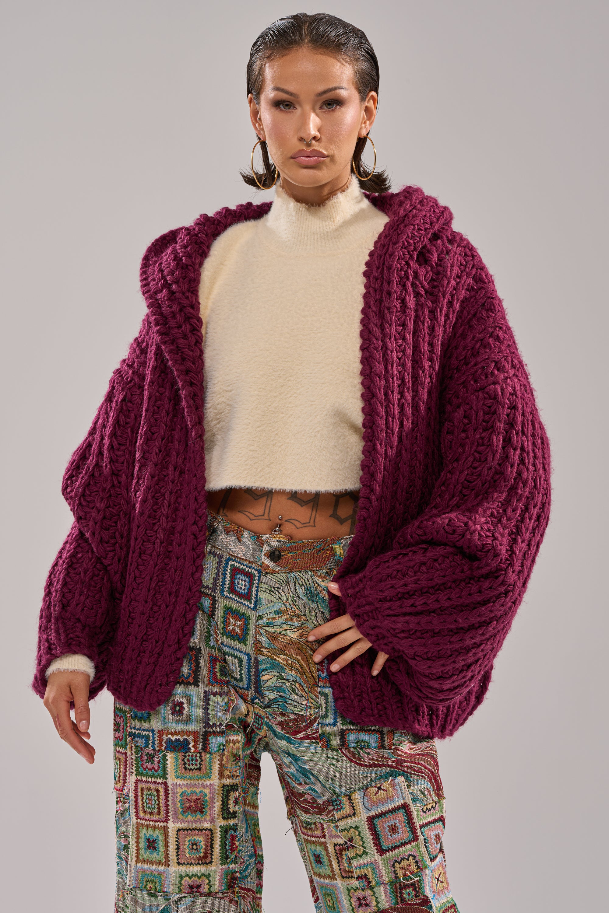 COZY CROCHET HOODED CARDIGAN - Akira Wear