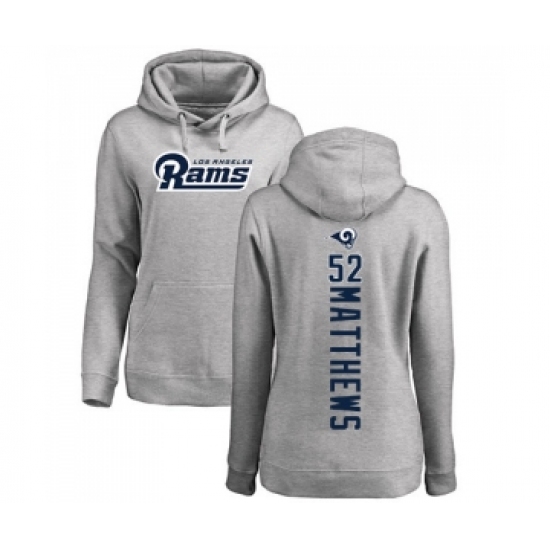 Football Women's Los Angeles Rams #52 Clay Matthews Ash Backer Pullover Hoodie - Jersey