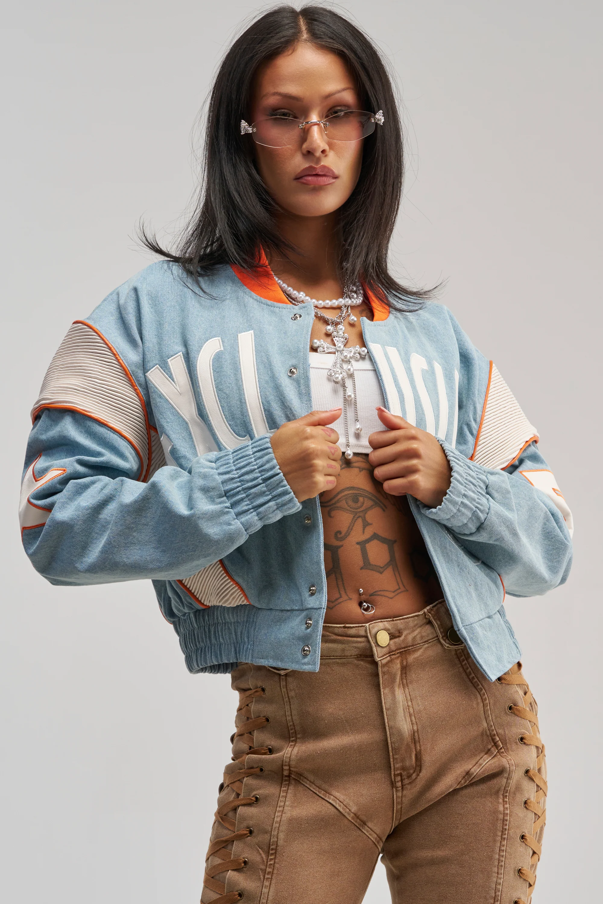 INVITE ONLY DENIM VARSITY BOMBER - Akira Wear