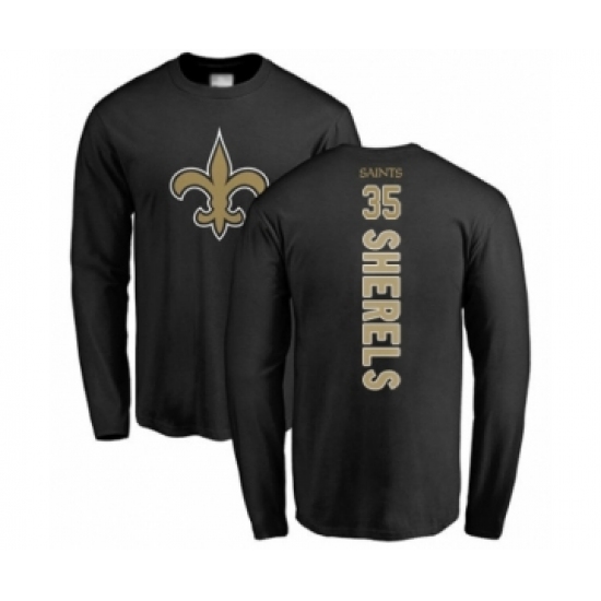 Football New Orleans Saints #35 Marcus Sherels Black Backer Long Sleeve T-Shirt - Jersey
