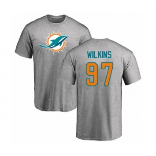 Football Miami Dolphins #97 Christian Wilkins Ash Name & Number Logo T-Shirt - Jersey