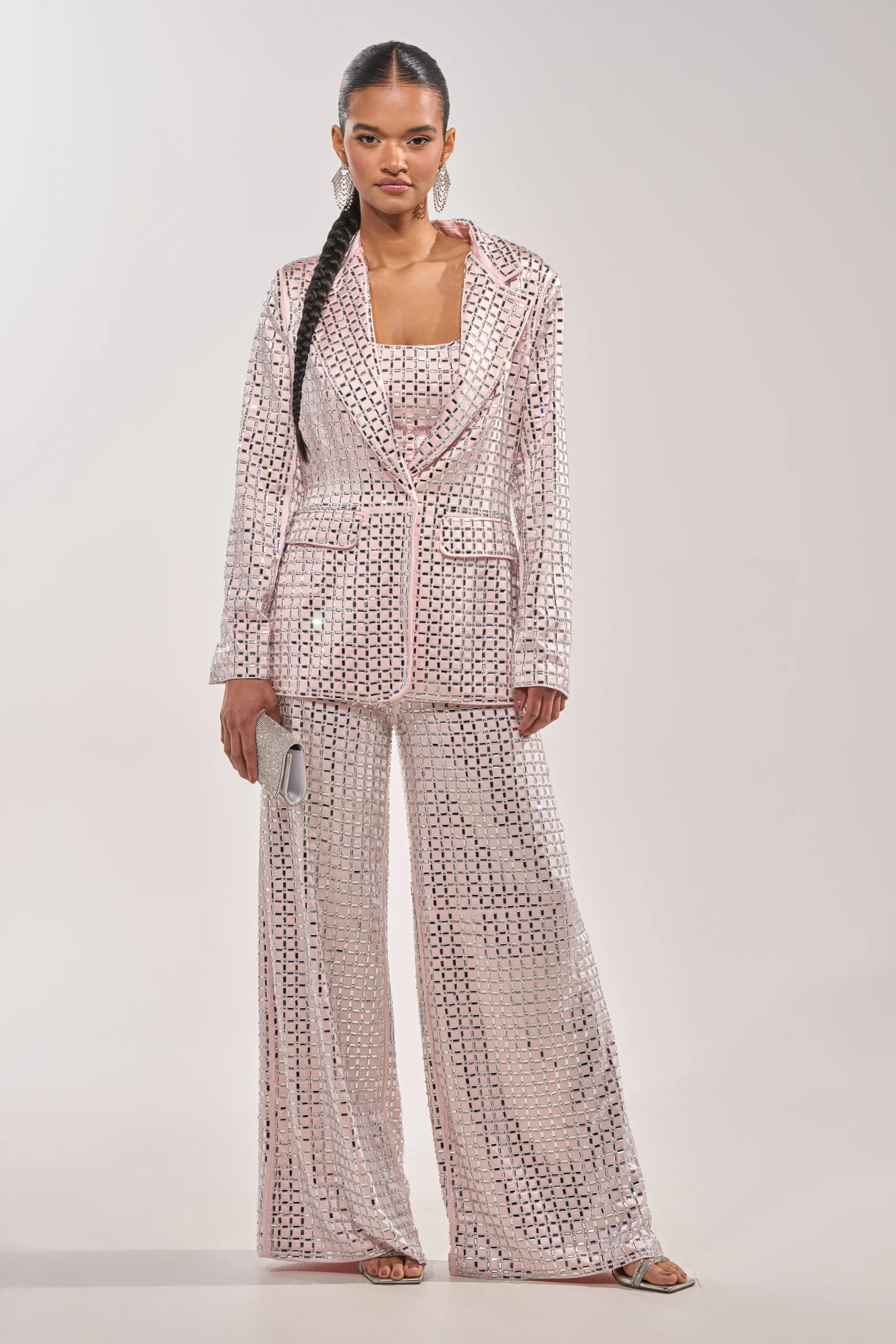 LILA EMBELLISHED SATIN TROUSER IN LIGHT PINK - Akira Wear